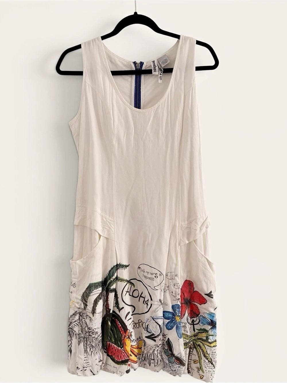 Desigual Aloha Tropical Print White Pocket Dress Size EU 38 / US 8 | Like New